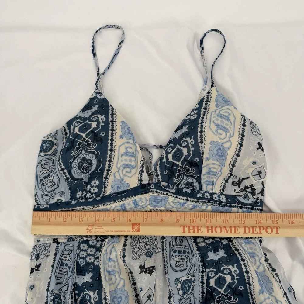 Abercrombie & Fitch Sz MT Blue Bra-Free V Neck Flowy Tiered Tie Back Maxi Dress